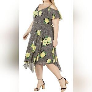 INC INTERNATIONAL CONCEPTS Cold Shoulder Gingham Floral Check Dress - Size‎ 18W
